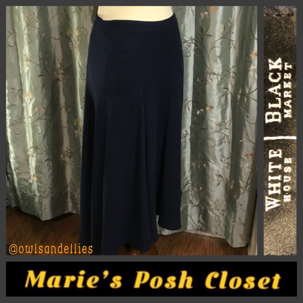 Navy Blue WHBM Asymmetrical Midi-Skirt, Size 6